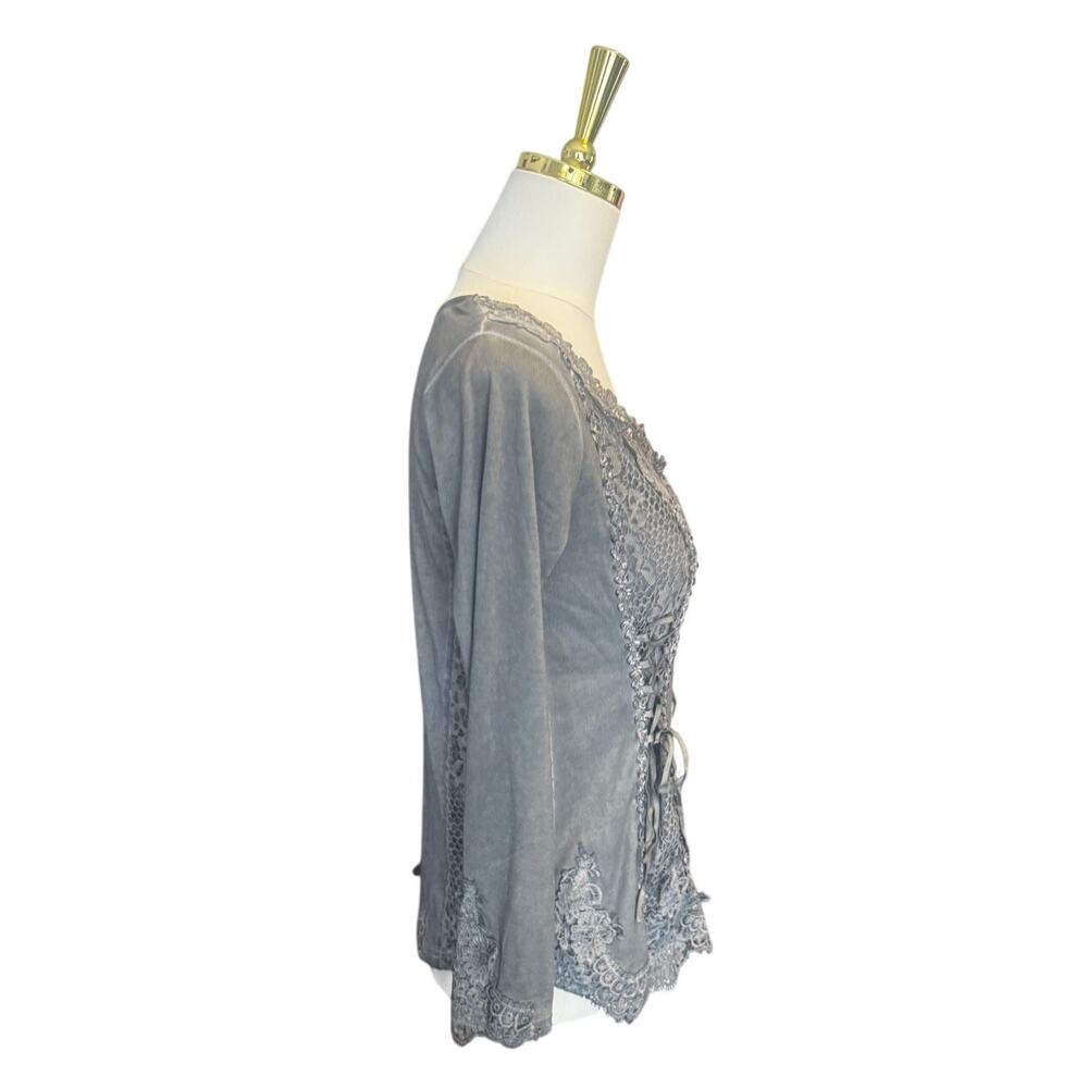 Pretty Angel Lace-Up Crochet Trim Top Gray Boho Fairy Grunge Cottagecore Small - Picture 3 of 6